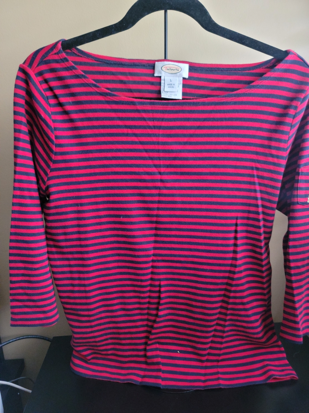 Talbots Pink and Black Striped Boatneck Long-Sleeve Top